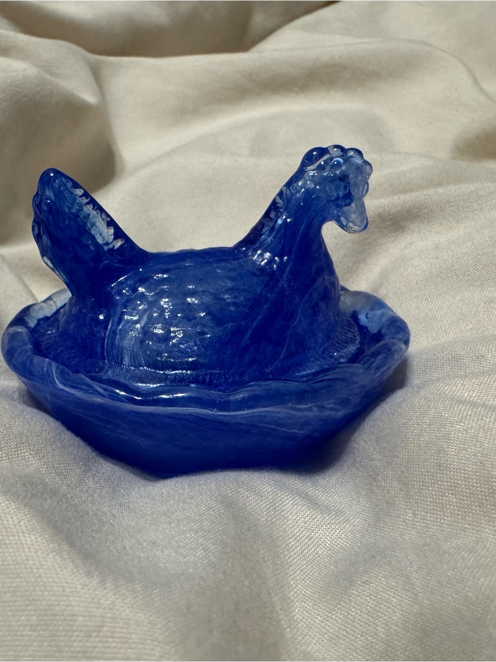 Cobalt Blue and white Glass Hen on Nest Decorative Dish - Home Accents